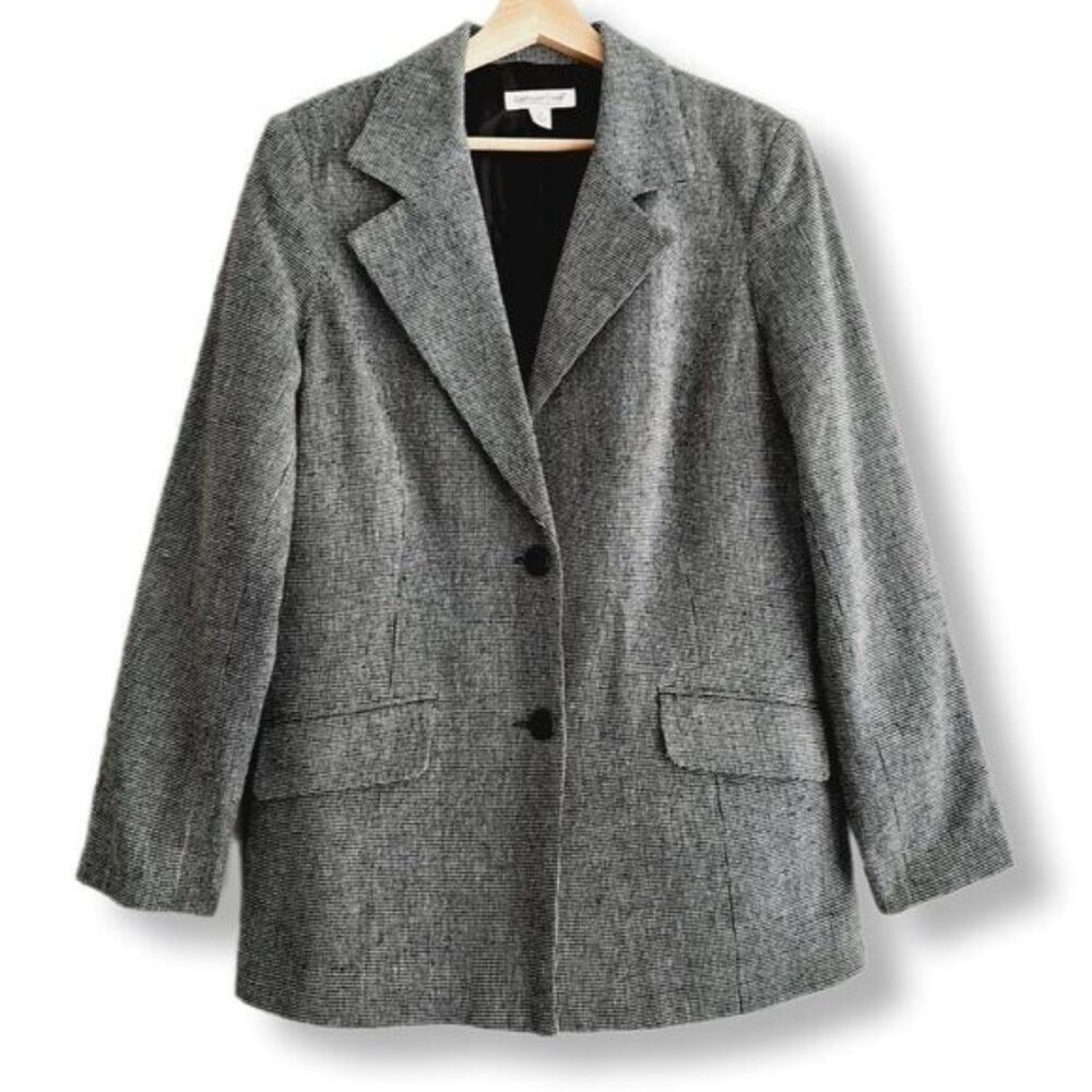 COLDWATER CREEK 100% Silk Micro Grid Classic Blazer Jacket Sz 12